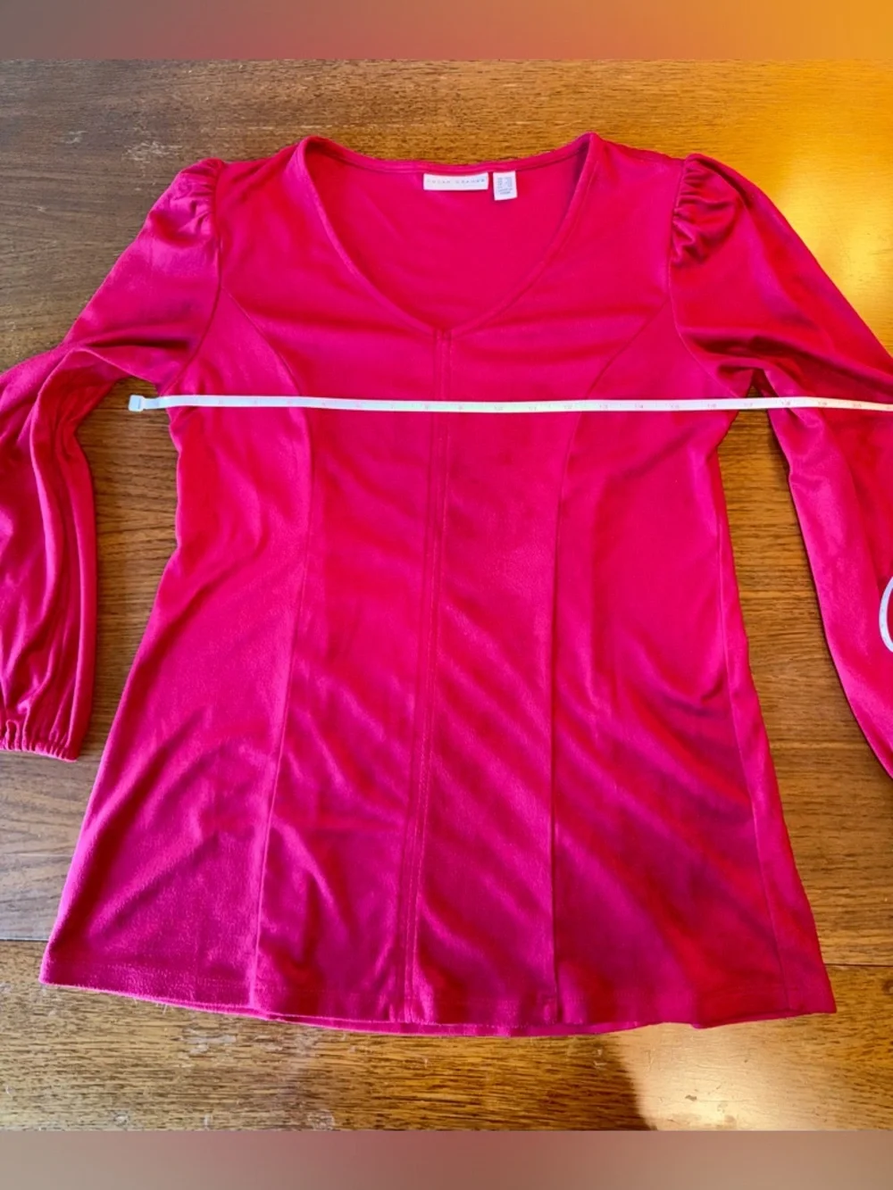 Susan Graver Crimson V-Neck Puff-Sleeve Top - Picture 4 of 11